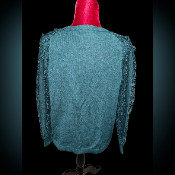 1st State Green Small Fringe Sleeve Sweater NWT - Picture 2 of 5